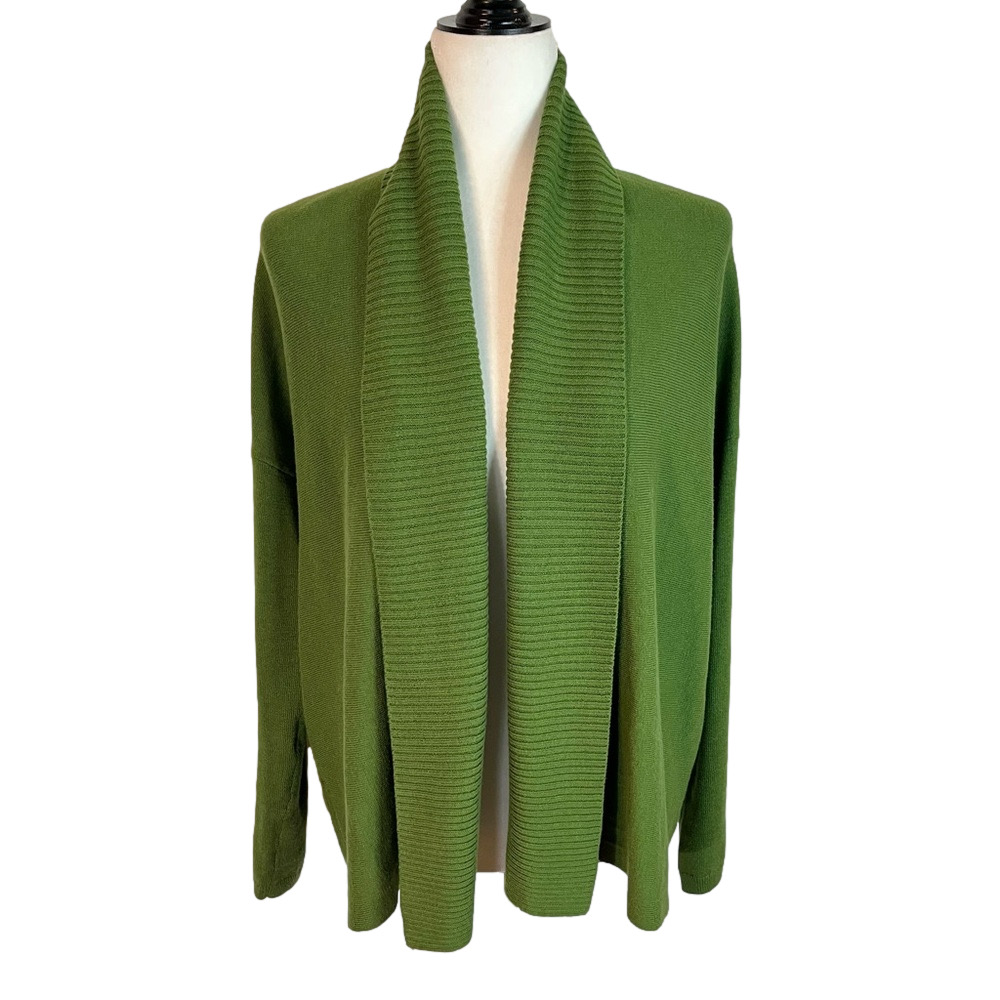 Talbots Merino Wool Blend Kelly Green Open Front Cardigan Sweater Medium Layer